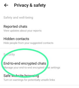 end to end encrypted chat settings